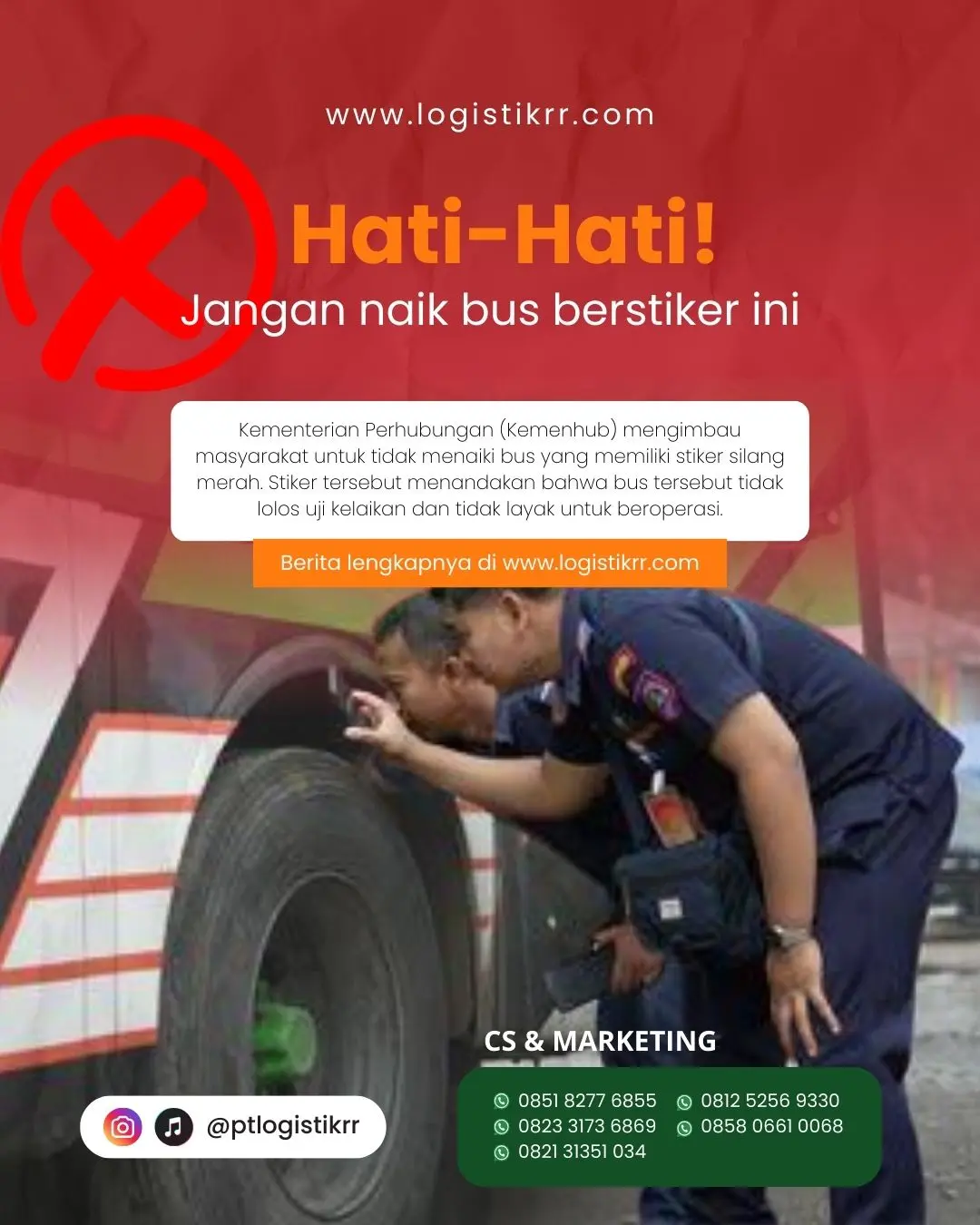 Bus dengan stiker silang merah