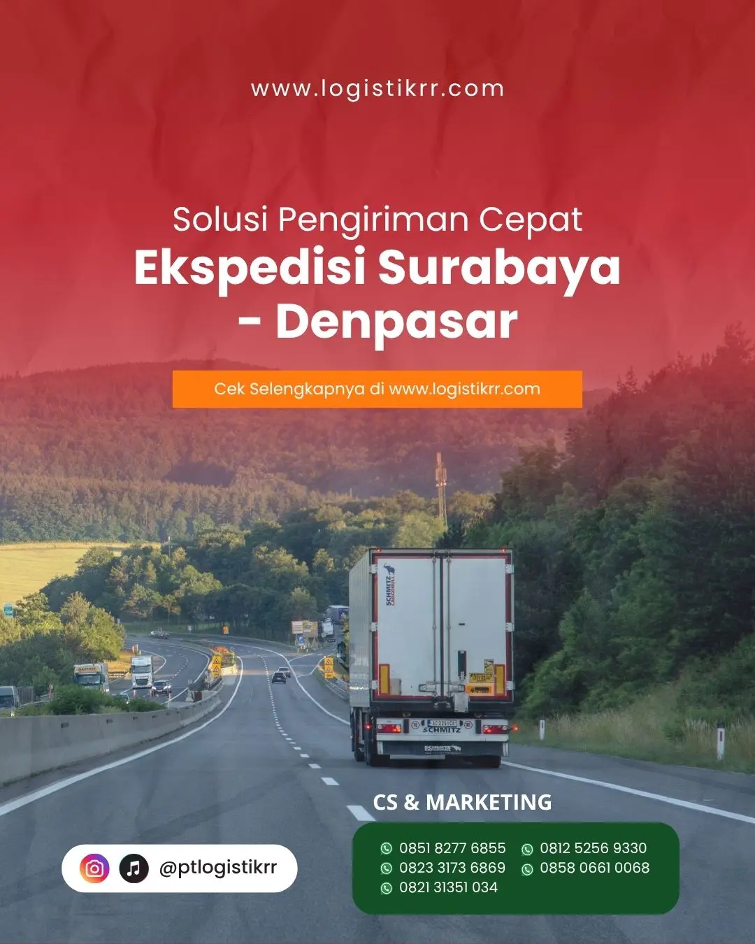 Truk Logistik RR mengangkut barang dari Surabaya ke Denpasar dengan aman